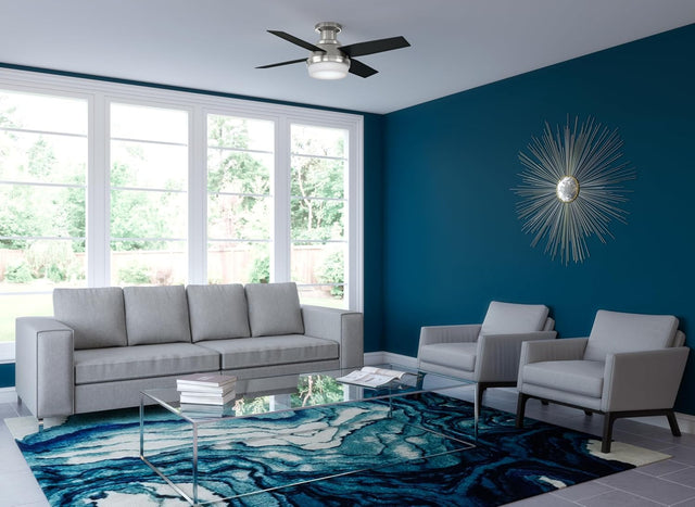 Hunter Fan Dempsey Low Profile Ceiling Fans with Lights and Remote, Flush Mount Ceiling Fan with Lights, Metal, Brushed Nickel Finish, 44 Inch LED