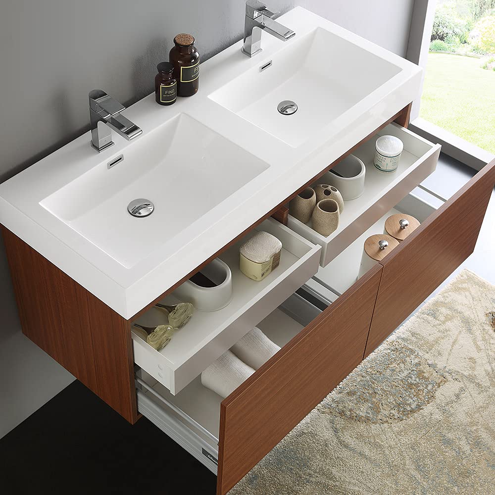 Fresca FCB8012WH-I Fresca Mezzo 48" White Wall Hung Double Sink Modern Bathroom Cabinet w/ Integrated Sink