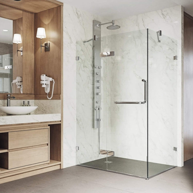 VIGO 30 in. x 38 in. x 73 in. Monteray Frameless Hinged Rectangle Shower Enclosure with Clear 0.38" Tempered Glass and Hardware in Chrome Finish with Reversible Handle - VG6011CHCL40