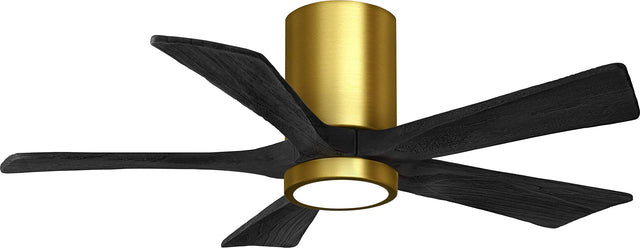 Matthews Fan IR5HLK-BRBR-BK-42 IR5HLK five-blade flush mount paddle fan in Brushed Brass finish with 42” solid barn wood tone blades and integrated LED light kit.