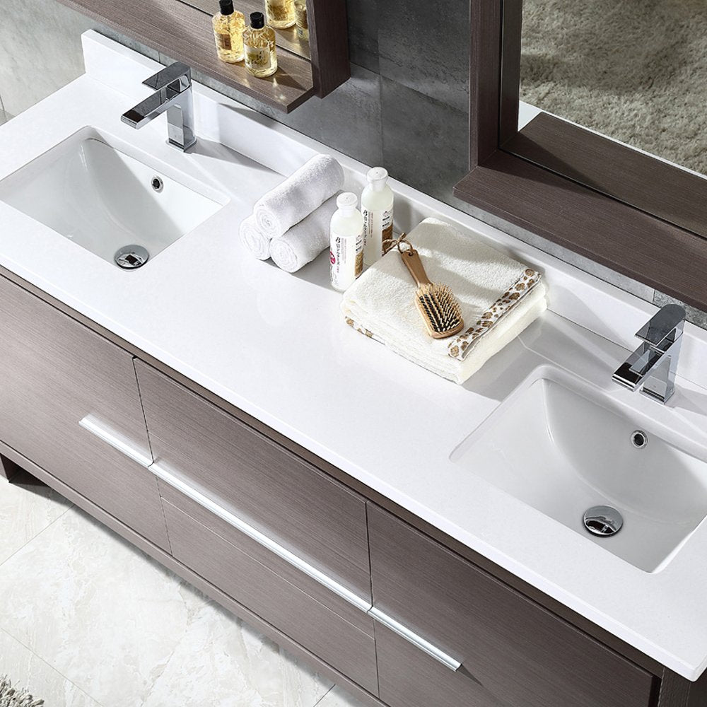 Fresca FVN8172GO Fresca Allier 72" Gray Oak Modern Double Sink Bathroom Vanity w/ Mirror