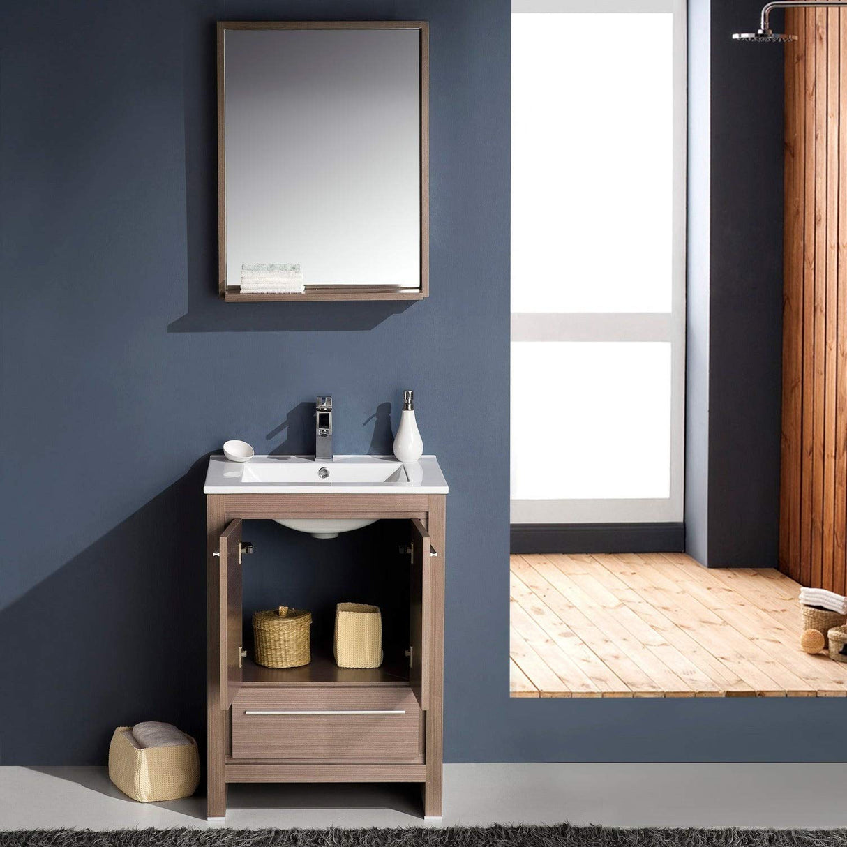 Fresca FVN8125GO Fresca Allier 24" Gray Oak Modern Bathroom Vanity w/ Mirror