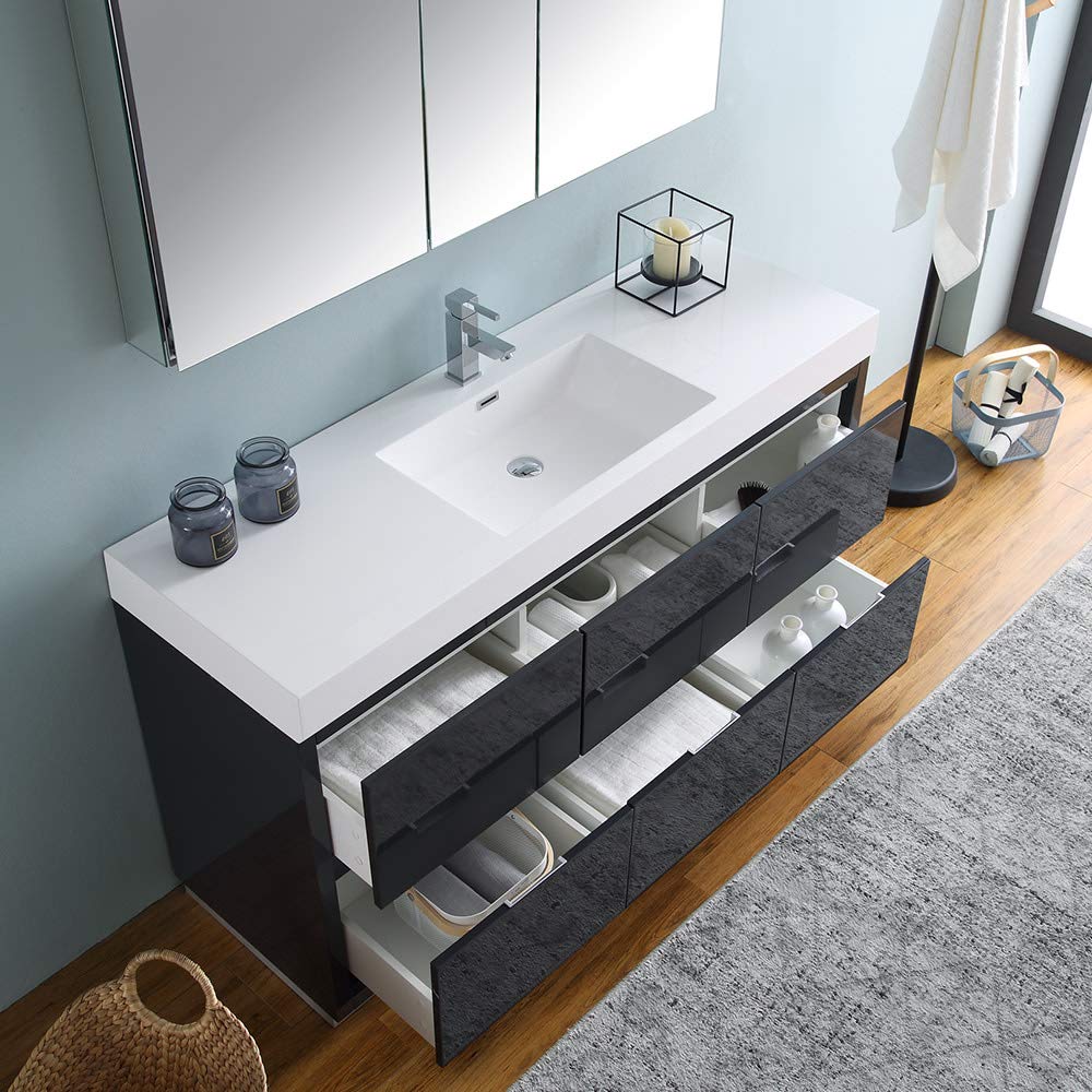 Fresca FVN8460GG Fresca Valencia 60" Dark Slate Gray Free Standing Modern Bathroom Vanity w/ Medicine Cabinet