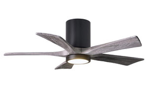 Matthews Fan IR5HLK-BK-BW-42 IR5HLK five-blade flush mount paddle fan in Matte Black finish with 42” solid barn wood tone blades and integrated LED light kit.
