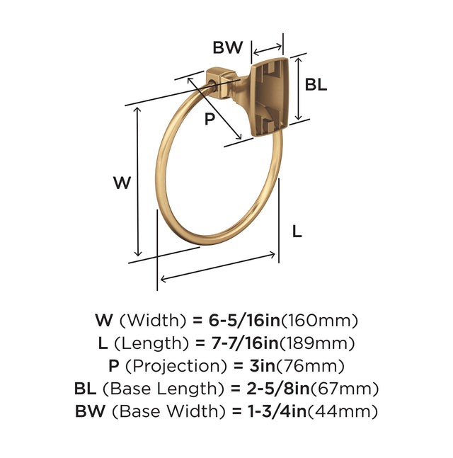 Amerock BH36012CZ Champagne Bronze Towel Ring 7-7/16 in (189 mm) Length Towel Holder Highland Ridge Hand Towel Holder for Bathroom Wall Small Kitchen Towel Holder Bath Accessories