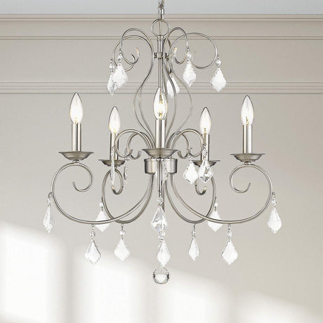 Livex Lighting 50765-91 Crystal Accents Five Light Chandelier from Donatella Collection in Pwt, Nckl, B/S, Slvr. Finish, Brushed Nickel