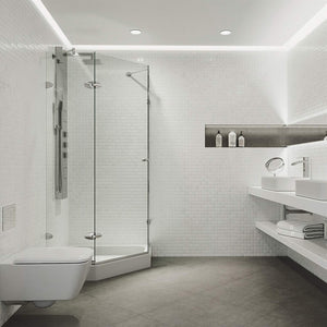VIGO VG6061CHCL38W 38.13" -38.13" W -78.75" H Frameless Hinged Neo-angle Shower Enclosure with Clear 0.38" Tempered Glass and Stainless Steel Hardware in Chrome Finish with Reversible Handle and Base