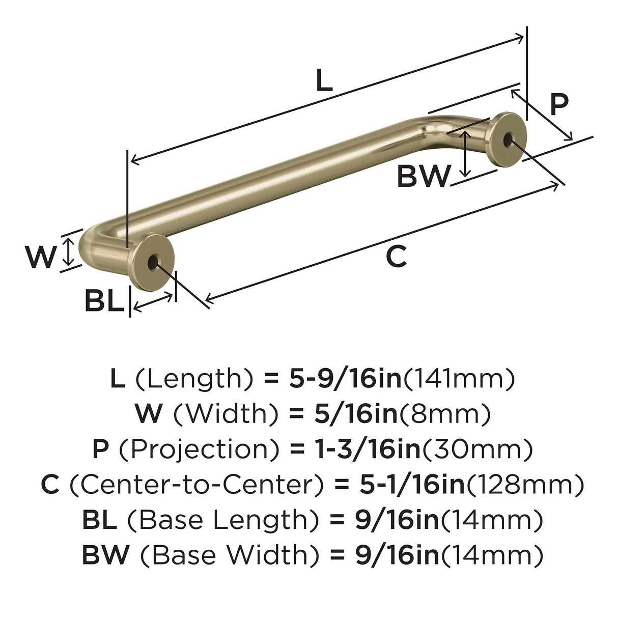 Amerock Cabinet Pull Golden Champagne 5-1/16 in (128 mm) Center-to-Center Drawer Pull Factor Kitchen and Bath Hardware Furniture Hardware
