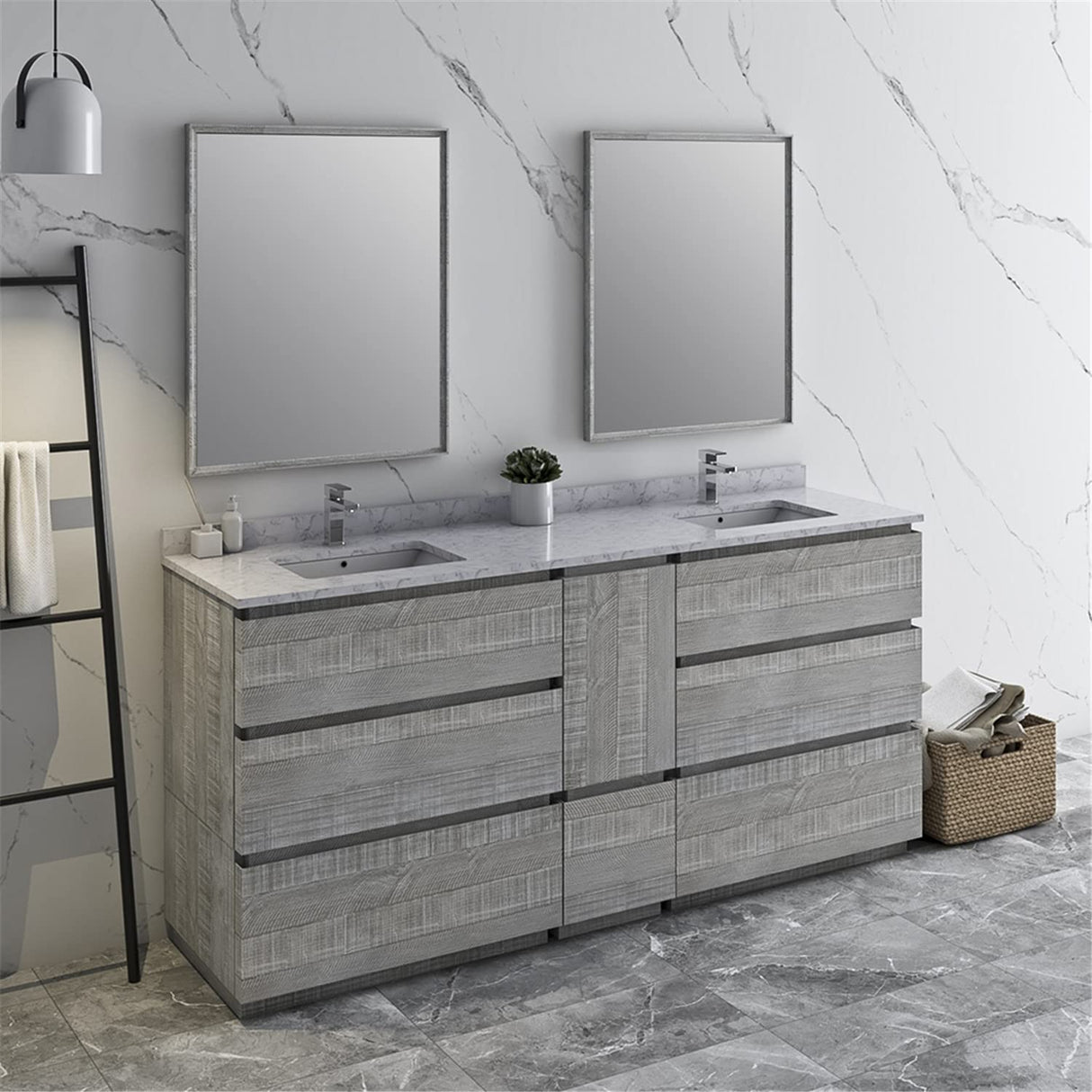 Fresca FVN31-301230ASH-FC Fresca Formosa 72" Floor Standing Double Sink Modern Bathroom Vanity w/ Mirrors in Ash