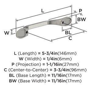 Amerock BP21936G10 Satin Nickel Cabinet Pull 3-3/4 inch (96mm) Center-to-Center Cabinet Hardware Ravino Furniture Hardware Drawer Pull