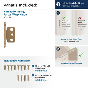 Amerock PK3180TBCZ Cabinet Hinge 3/4 in. (19 mm) Door Thickness Full Inset Partial Wrap Ball Tip Champagne Bronze Kitchen Cabinet Door Hinge Single Hinge Functional Hardware