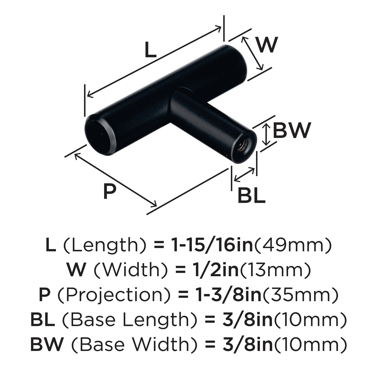 Amerock Cabinet Knob Black Bronze 1-15/16 inch (49 mm) Length Bar Pulls 1 Pack Drawer Knob Cabinet Hardware