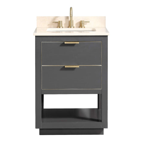 Avanity Allie 25 in. Vanity Combo in Twilight Gray with Gold Trim and Crema Marfil Marble Top