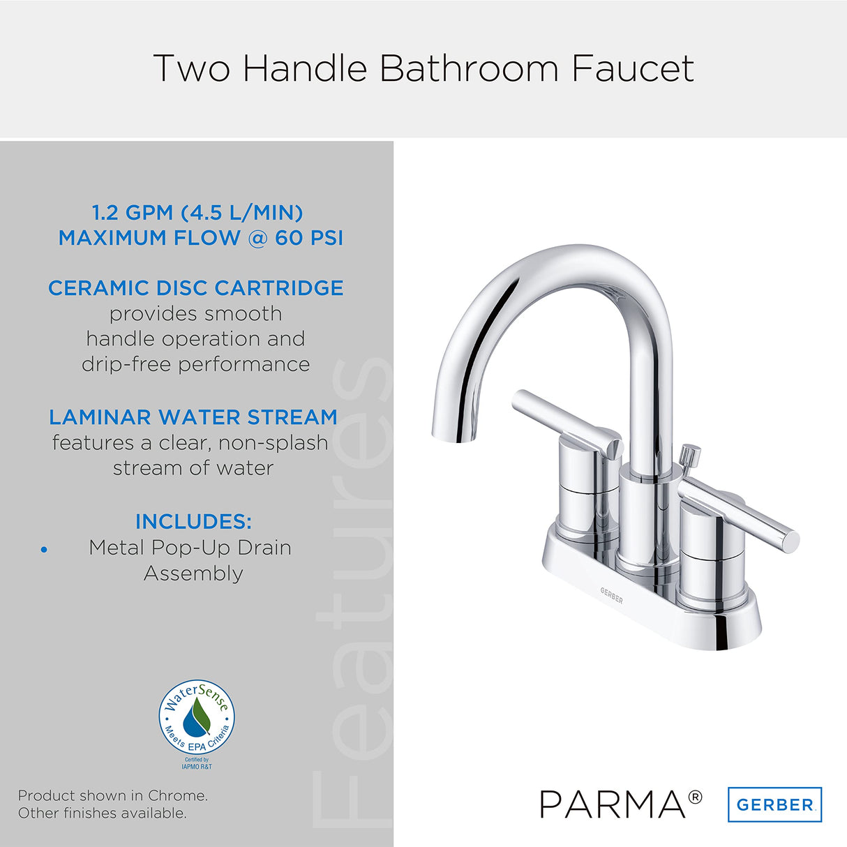 Gerber D307158 Parma Two Handle Centerset Bathroom Faucet With Metal Pop-up DRA...