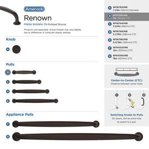 Amerock BP37395ORB Oil Rubbed Bronze Cabinet Pull 3 in (76 mm) Center-to-Center Cabinet Handle Renown Drawer Pull Kitchen Cabinet Handle Furniture Hardware