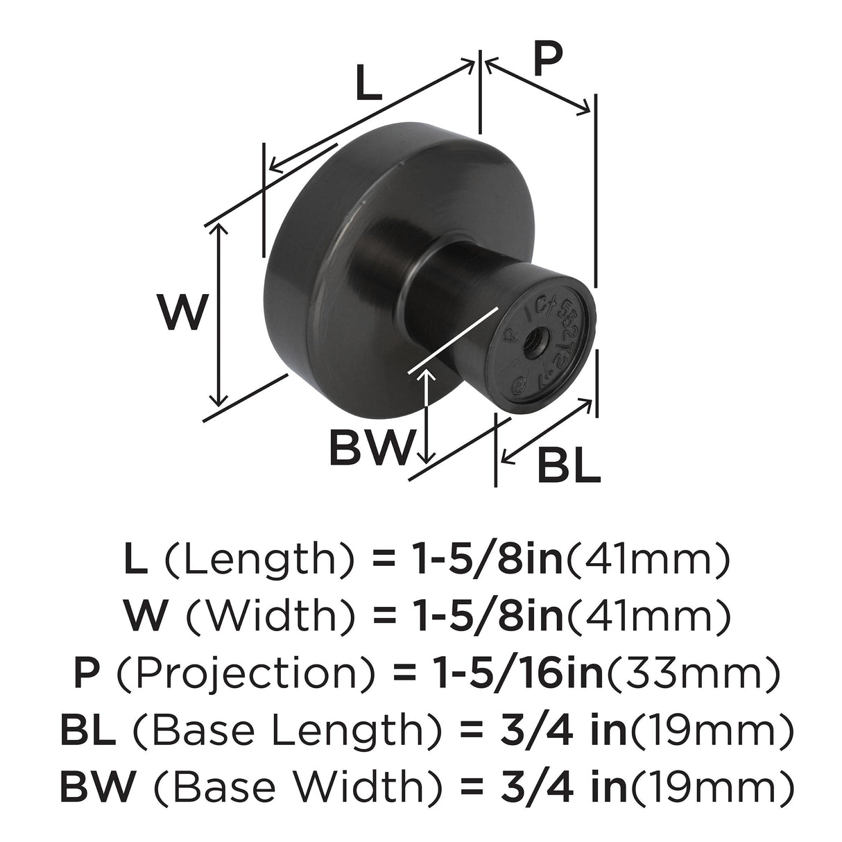 Amerock Cabinet Knob Gunmetal 1-5/8 inch (41 mm) Diameter Blackrock 1 Pack Drawer Knob Cabinet Hardware