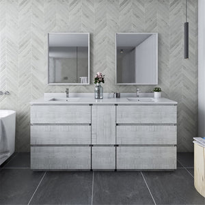 Fresca FVN31-301230RWH-FC Fresca Formosa 72" Floor Standing Double Sink Modern Bathroom Vanity w/ Mirrors in Rustic White