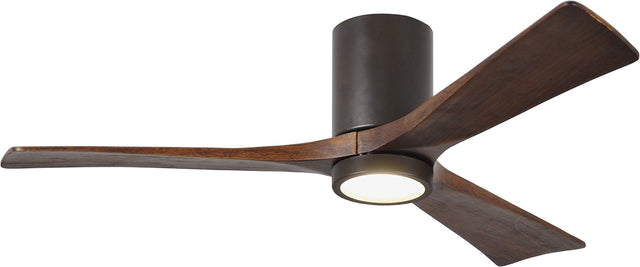 Matthews Fan IR3HLK-TB-WA-52 Irene-3HLK three-blade flush mount paddle fan in Textured Bronze finish with 52” solid walnut tone blades and integrated LED light kit.