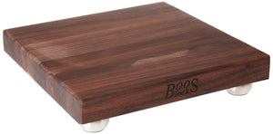 John Boos WAL-12SS Block Walnut Wood Edge Grain Cutting Board with Stainless Steel Feet, 12 Inches Square, 1.5 Thick 12X12X1.5 WAL-EDGE GR SS BUN FEET