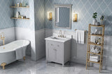 Jeffrey Alexander VKITCHA30WHSGR 30" White Chatham Vanity, Steel Grey Cultured Marble Vanity Top, undermount rectangle bowl
