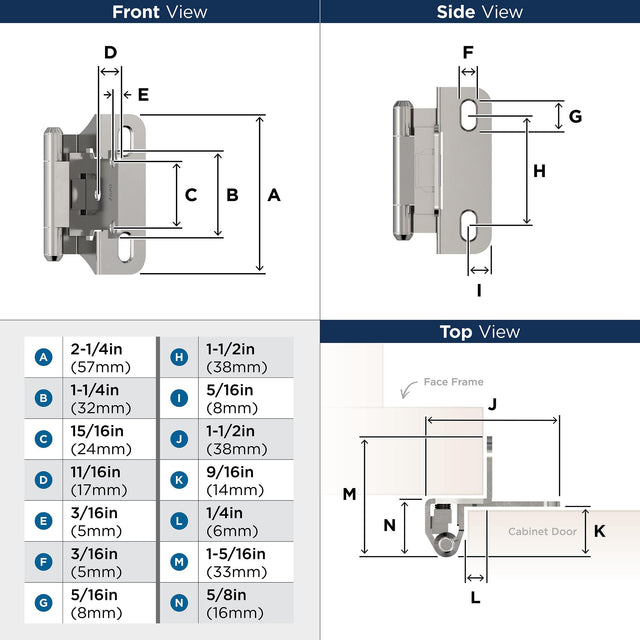 Amerock BPR756626 Cabinet Hinge 1/4 in (6 mm) Overlay Self Closing Partial Wrap Polished Chrome Kitchen Cabinet Door Hinge 1 Pair/2 Pack Functional Hardware
