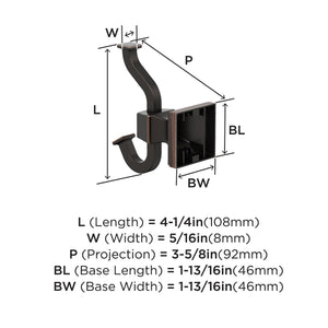 Amerock BH36020ORB Oil Rubbed Bronze Single Robe Hook 4-1/4 in. (108 mm) Length Towel Holder Mulholland Towel Hook for Bathroom Bathroom Hardware Bath Accessories