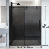 VIGO Adjustable 56-60" W x 74" H Elan Frameless Sliding Shower Door with Black Tint Tempered Glass, Reversible Handle in Matte Black