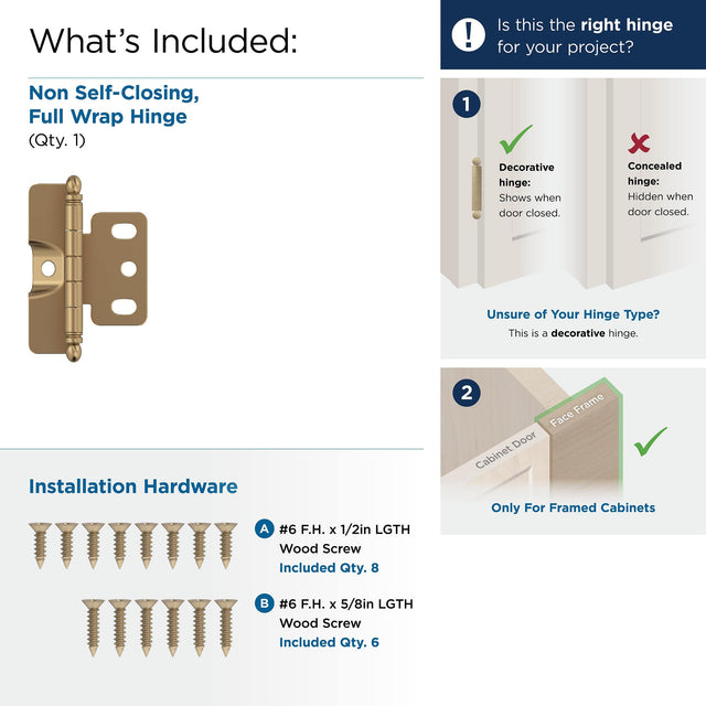 Amerock PK3175TBCZ Cabinet Hinge 3/4 in. (19 mm) Door Thickness Full Inset Full Wrap Ball Tip Champagne Bronze Kitchen Cabinet Door Hinge Single Hinge Functional Hardware