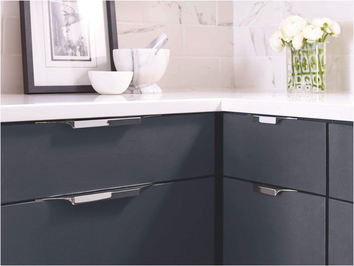 Amerock Cabinet Edge Pull Black Chrome 8-9/16 inch (217 mm) Center to Center Extent 1 Pack Drawer Pull Drawer Handle Cabinet Hardware