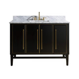 Avanity Mason 49 in. Vanity Combo in Black with Gold Trim and Carrara White Marble Top