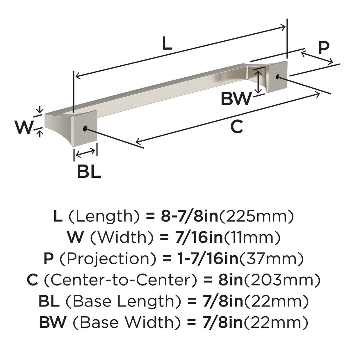 Amerock BP53535G10 Satin Nickel Cabinet Pull 8 in (203 mm) Center-to-Center Cabinet Handle Mulholland Drawer Pull Kitchen Cabinet Handle Furniture Hardware