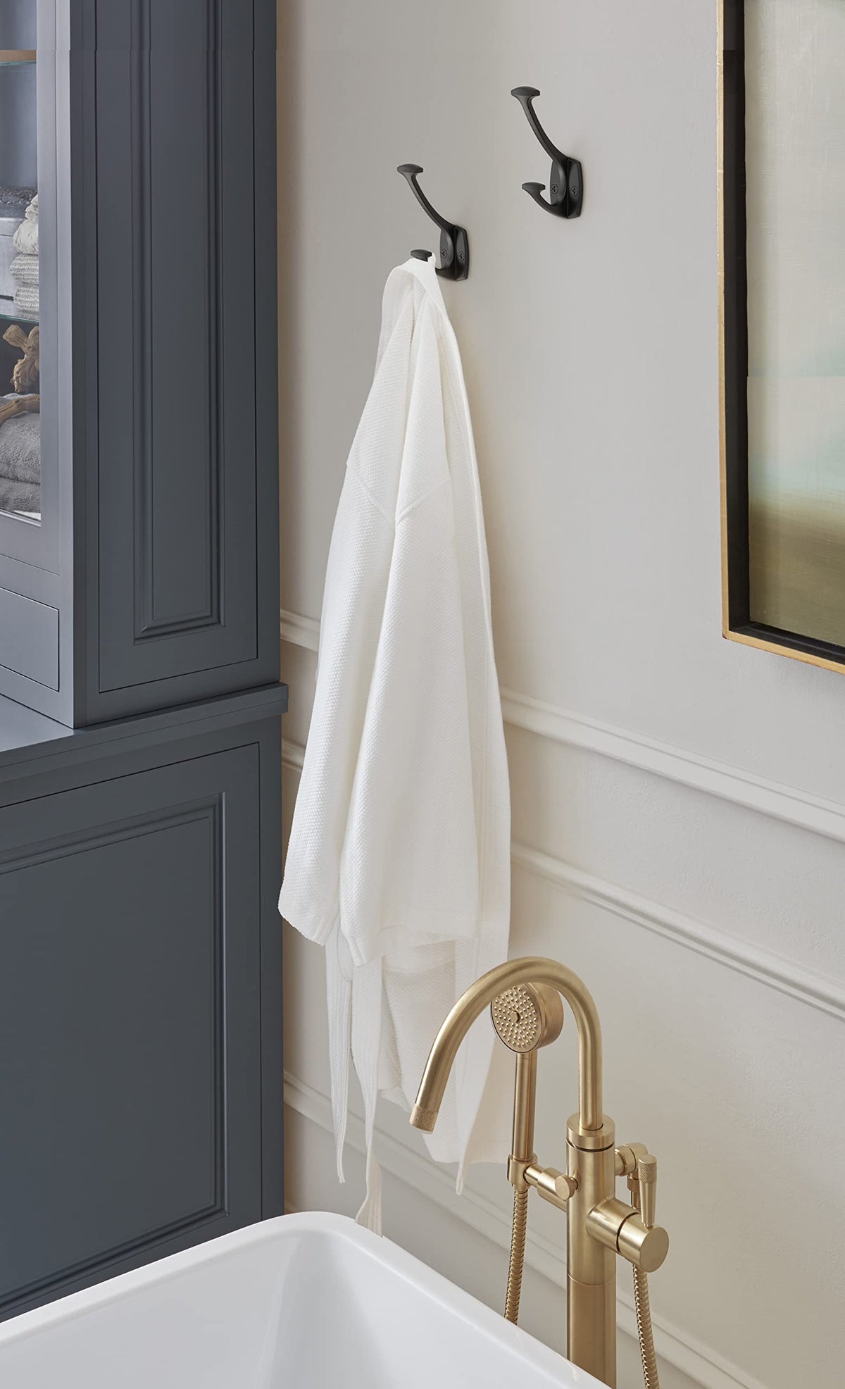 Amerock H37001MB Vicinity Double Prong Decorative Wall Hook Matte Black Hook for Coats, Hats, Backpacks, Bags Hooks for Bathroom, Bedroom, Closet, Entryway, Laundry Room, Office