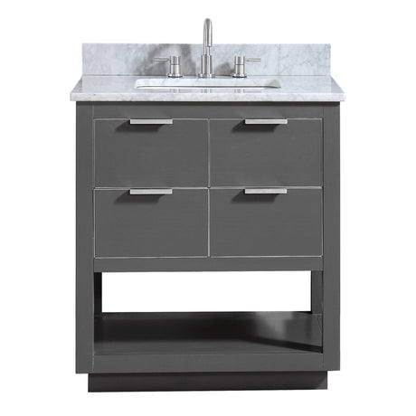 Avanity Allie 31 in. Vanity Combo in Twilight Gray with Silver Trim and Carrara White Marble Top 