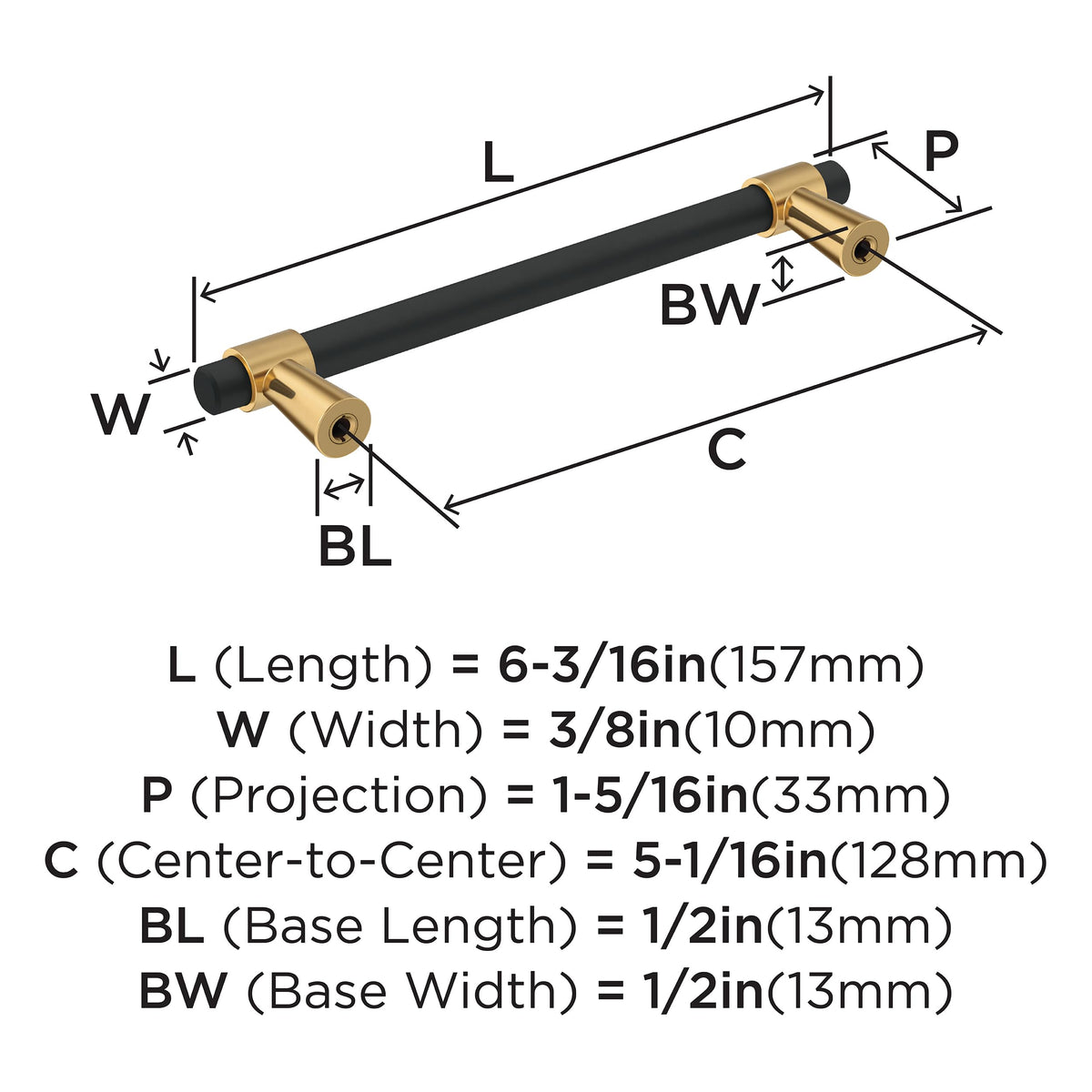 Amerock Cabinet Pull Matte Black/Champagne Bronze 5-1/16 inch (128 mm) Center-to-Center Mergence 1 Pack Drawer Pull Cabinet Handle Cabinet Hardware