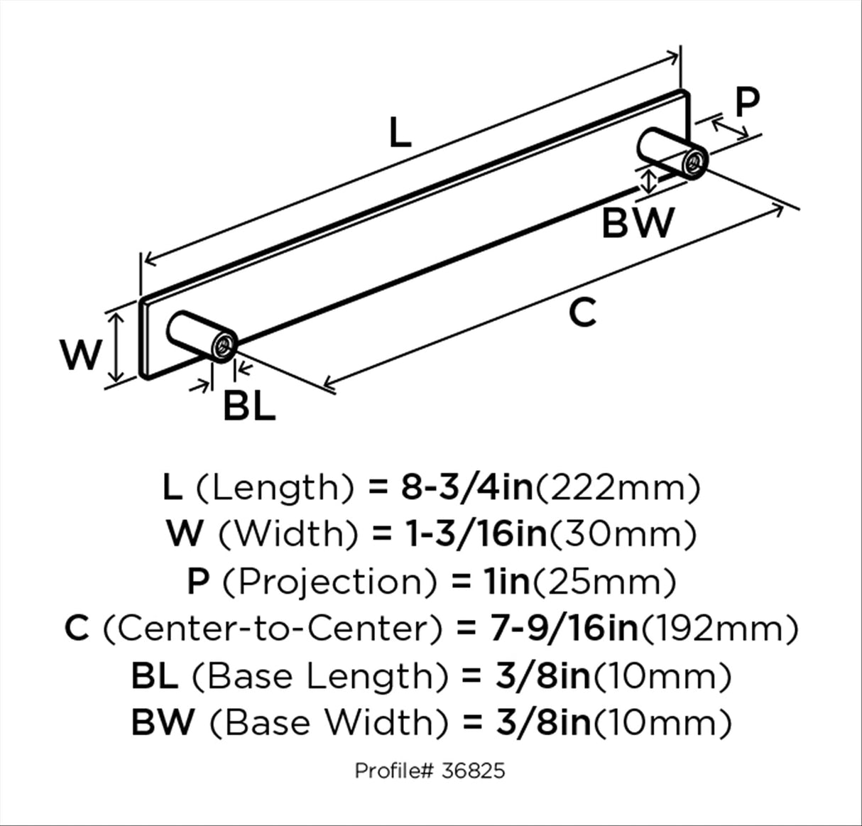 Amerock Cabinet Pull Satin Nickel 7-9/16 inch (192 mm) Center to Center Kamari 1 Pack Drawer Pull Drawer Handle Cabinet Hardware