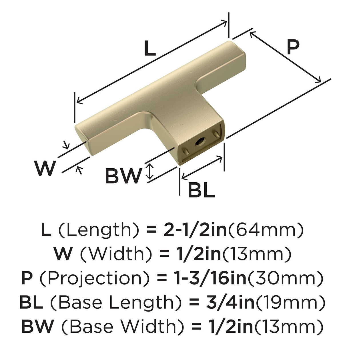 Amerock Cabinet Knob Golden Champagne 2-1/2 inch (64 mm) Length Riva 1 Pack Drawer Knob Cabinet Hardware