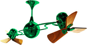 Matthews Fan IV-GREEN-WD Italo Ventania 360° dual headed rotational ceiling fan in Esmeralda (Green) finish with solid sustainable mahogany wood blades.