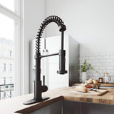 VIGO VG02001MBK1 19" H Edison Single-Handle with Pull-Down Sprayer Kitchen Faucet with Deck Plate in Matte Black