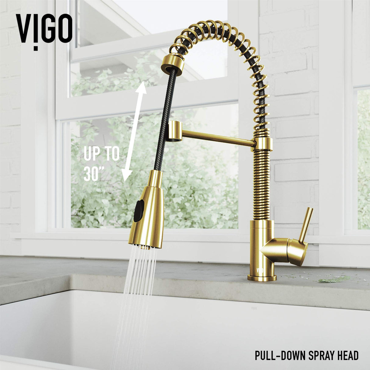 VIGO VG02003MG 19" H Brant Single-Handle with Pull-Down Sprayer Kitchen Faucet in Matte Gold