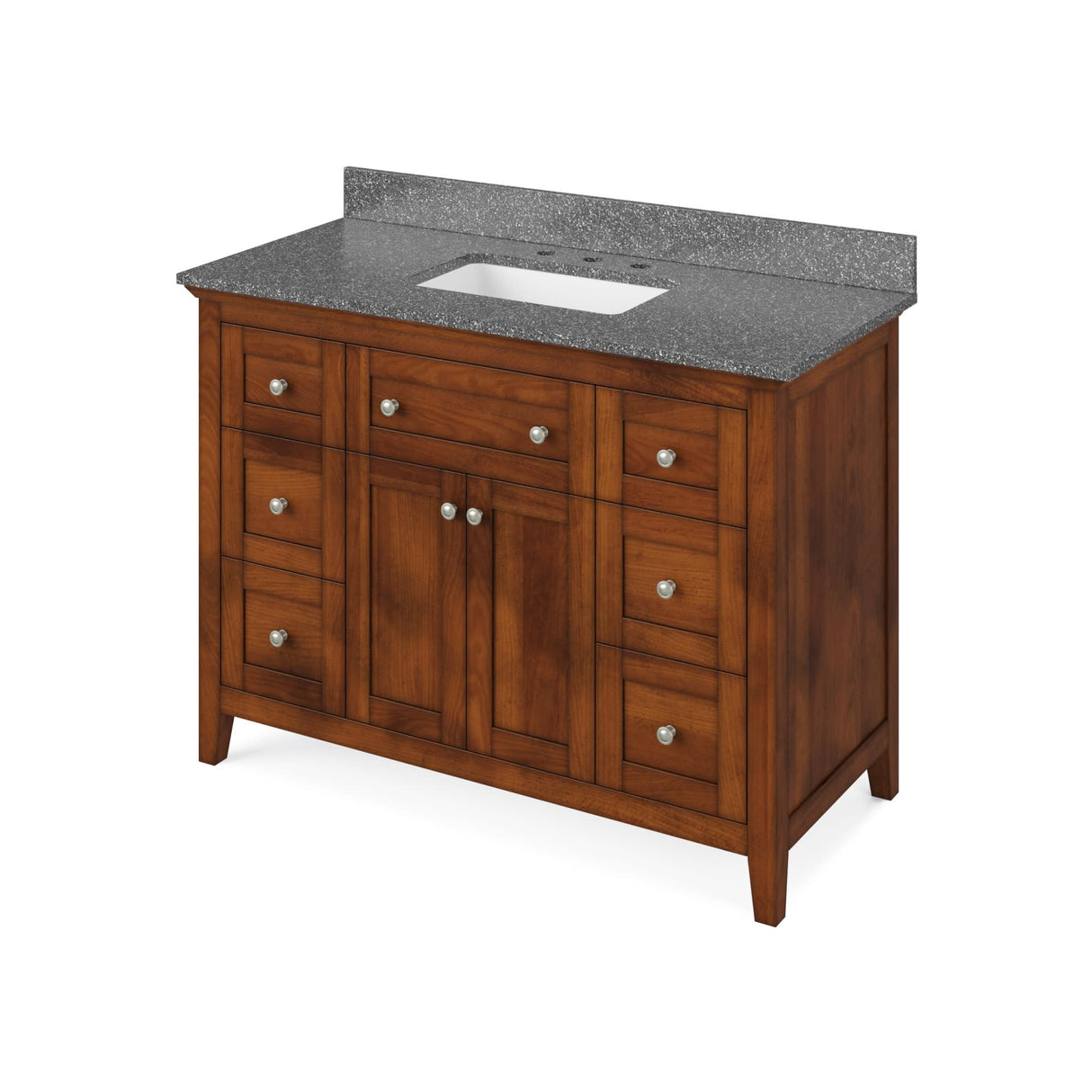 Jeffrey Alexander VKITCHA48CHBOR 48" Chocolate Chatham Vanity, Boulder Cultured Marble Vanity Top, undermount rectangle bowl