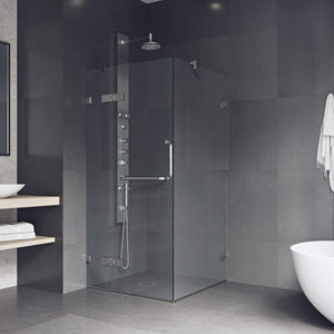 VIGO 30 in. x 30 in. x 73 in. Monteray Frameless Hinged Square Shower Enclosure with Clear 0.38" Tempered Glass and Hardware in Chrome Finish with Reversible Handle - VG6011CHCL32