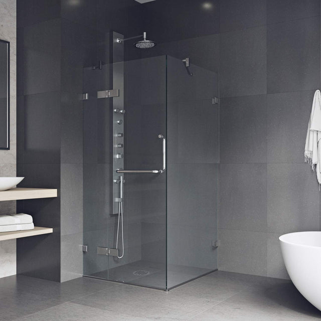 VIGO 30 in. x 30 in. x 73 in. Monteray Frameless Hinged Square Shower Enclosure with Clear 0.38" Tempered Glass and Hardware in Chrome Finish with Reversible Handle - VG6011CHCL32