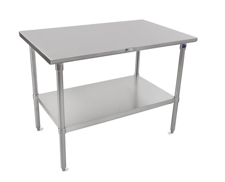 John Boos ST6-3030SSK Stallion Stainless Steel Flat Top Work Table with Adjustable Lower Shelf and Legs, 30" Length x Width