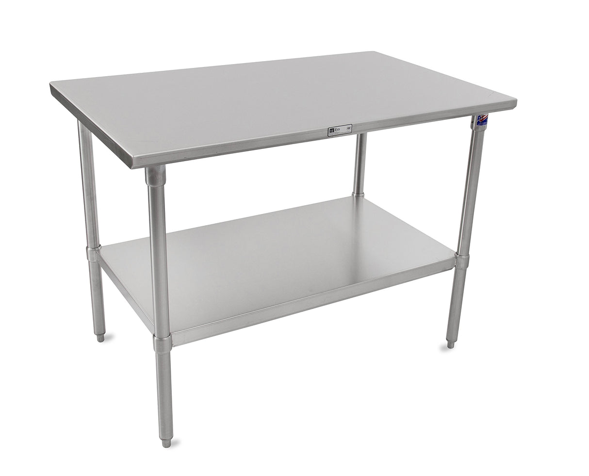 John Boos ST6-3660SSK Stallion Stainless Steel Flat Top Work Table with Adjustable Lower Shelf and Legs, 60" Length x 36" Width