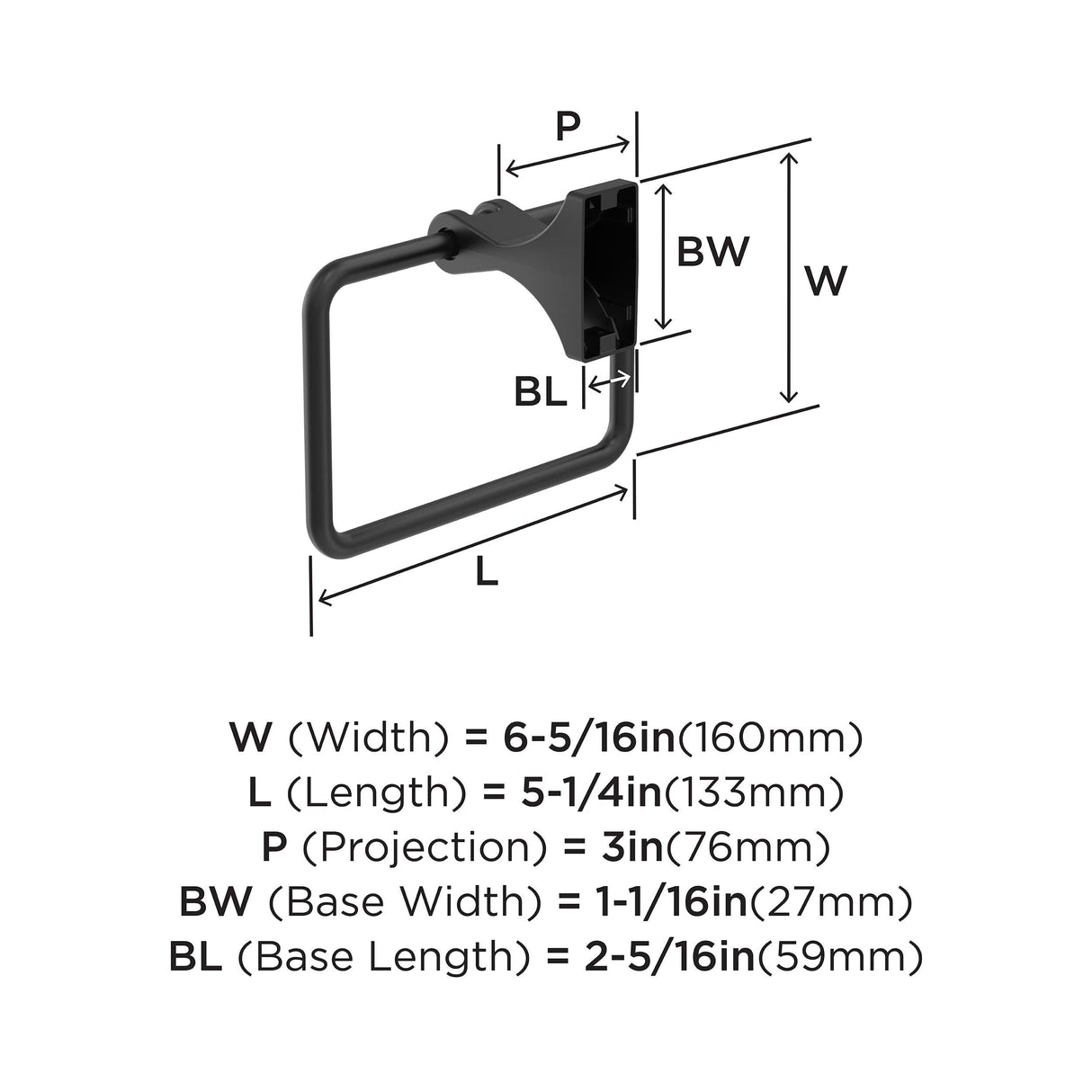 Amerock BH36052MB Matte Black Towel Ring 5-1/4 in (133 mm) Length Towel Holder Davenport Hand Towel Holder for Bathroom Wall Small Kitchen Towel Holder Bath Accessories