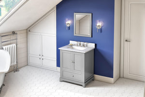 Jeffrey Alexander VKITADD30GRWCR 30" Grey Addington Vanity, White Carrara Marble Vanity Top, undermount rectangle bowl