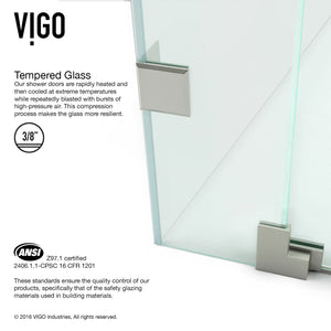 VIGO Adjustable 54 - 60 in. W x 72 in. H Frameless Pivot Rectangle Shower Door with Clear Tempered Glass and St. Steel Hardware in Brushed Nickel Finish with Reversible Handle - VG6042BNCL60