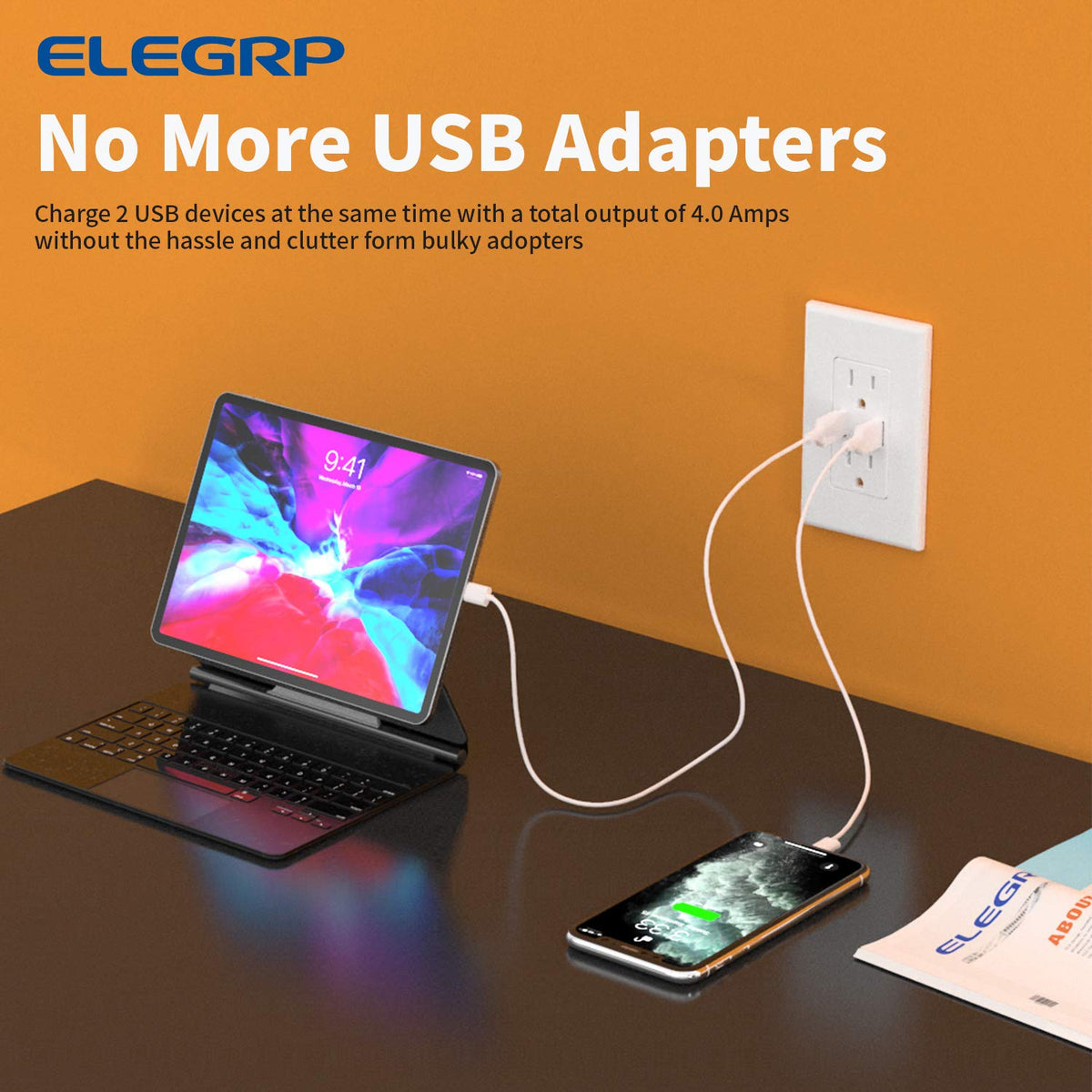 ELEGRP USB Wall Outlet With 30W 6.0 Amp 3-Port Dual Type C & A Ports,20 Amp Tamper Resistant Receptacle Plug Ul Listed Wwall Plate Matte White6 Pack Eegr1239