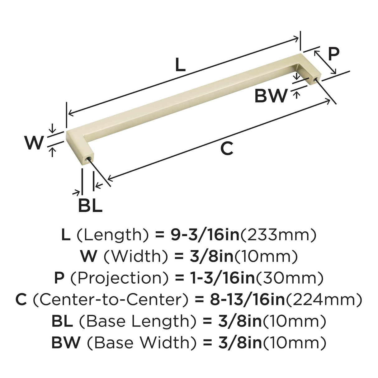 Amerock Cabinet Pull Golden Champagne 8-13/16 inch (224 mm) Center to Center Monument 1 Pack Drawer Pull Drawer Handle Cabinet Hardware
