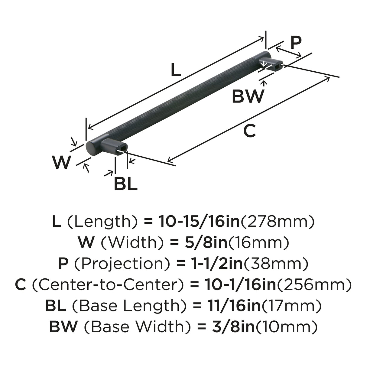 Amerock Kitchen Cabinet Pull Black Bronze 10-1/16 in (256 mm) Center-to-Center Bronx 1 Pack Furniture Hardware Cabinet Handle Bathroom Drawer Pull